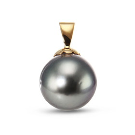 Pendentif Perle culture Tahiti 12.5mm montée sur Or Jaune 750 Perle culture 12.5mm qualité B (légères imperfections visibl...