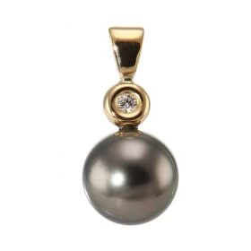  Pendentif Or Jaune 750 Perle Tahiti 10.5mm Diamant Perle Tahiti 10.5mm diamètre Bélière sertie d une diamant 0.035 carat ...