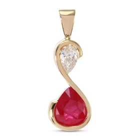  Pendentif Or Jaune 750 serti d un Rubis Poire 8x7mm d un Diamant Poire 6x4mm Pierres serties dans masse Dimensions du pen...