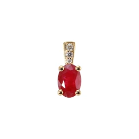  Pendentif Or Jaune 750 serti d un Rubis ovale 7x5mm diamants 3 diamants sont sertis dans bélière pour un poids total 0,03...