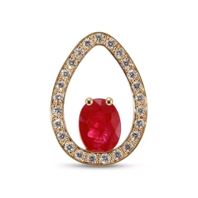  Pendentif Or Jaune 750 serti d un Rubis ovale 8x6mm 25 Diamants Dimensions du pendentif (bélière incluse) : 20x15 mm 