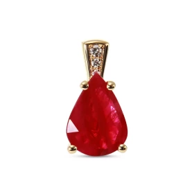 Pendentif Or Jaune 750 serti d un Rubis taille poire 11x8mm diamants Bélière sertie 3 diamants pour un poids total 0.045 c...