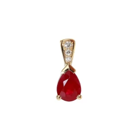  Pendentif Or Jaune 750 serti d un Rubis taille poire 7x5mm diamants Bélière sertie 3 diamants pour un poids total 0.03 ca...