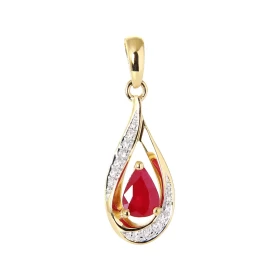 Pendentif Or Jaune 750 Rubis poire 6x4mm Diamants Rubis taille poire mesurant 6x4mm pesant 0.45 carat Cette pierre est ser...