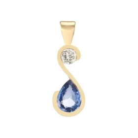  Pendentif Or Jaune 750 serti d un Saphir Ceylan Poire 8x6mm d un Diamant 3.6mm Poids Saphir : 1.05 carat Qualité Saphir :...