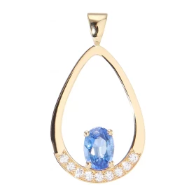  Pendentif Or Jaune 750 Saphir Ovale 7x5mm Diamant Pendentif Or Jaune 750 Saphir Ceylan ovale 7x5mm (1.2 carat) serti à gr...
