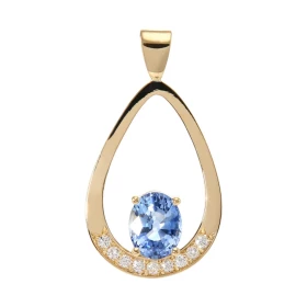  Pendentif Or Jaune 750 Saphir Ovale 8x6mm Diamant Pendentif Or Jaune 750 Saphir Ceylan ovale 8x6mm (1,7 carat) serti à gr...