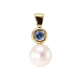  Pendentif Or jaune 750 Saphir Perle Akoya Diamètre perle : 9mm Poids saphir : 0.21 carat Dimensions du pendentif(bélière ...