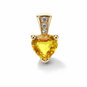  Pendentif Or Jaune 750 serti d un Saphir Jaune traité forme coeur diamants 3 diamants sont sertis dans bélière Dimensions...