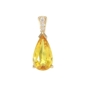 Pendentif Or Jaune 750 serti d un Saphir Jaune traité forme poire diamants Poids saphir 2.8 carats 3 diamants sont sertis ...