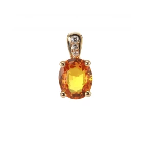  Pendentif Or Jaune 750 serti d un Saphir Orange traité 8.3x6.7mm (2.1 carats) 3 diamants pour un poids total 0,03 carat D...