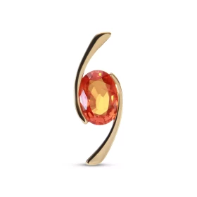 Pendentif Or Jaune 750 serti d une Saphir Orange traité ovale 8x6mm (1,2 carat) Dimensions du pendentif : 20 x 7,3 0mm Poi...