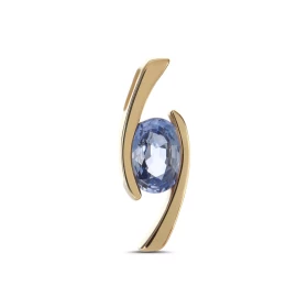 Pendentif Or jaune 750 Saphir Ceylan Saphir ovale 7x5mm (1,1 carat) Serti demi clos Dimensions du pendentif : 18x6mm