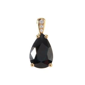  Pendentif Or Jaune 750 serti d un Saphir taille poire 12x8mm diamants Bélière sertie 3 diamants pour un poids total 0.035...