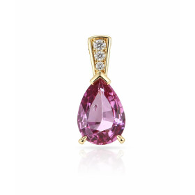 Pendentif Or Jaune 750 Saphir rose poire et diamants