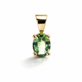 Pendentif Or Jaune 750 serti d un Saphir Vert Ovale 7x5mm Qualité Saphir : AAA Serti à griffes Dimensions du pendentif (bé...