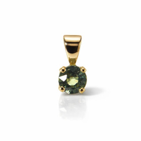 Pendentif Or Jaune 750 serti d un Saphir Vert Rond 5mm Qualité Saphir : AAA Dimensions du pendentif (bélière incluse) : 11...