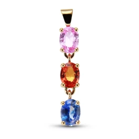  Pendentif Or jaune 750 serti d un saphir rose, d un saphir orange d un saphir bleu Dimensions des pierres : 7x5mm Poids t...