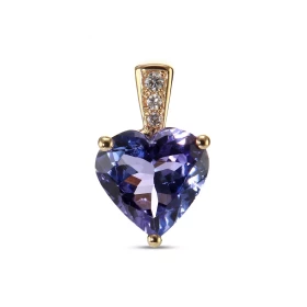  Pendentif Or Jaune 750 serti d une Tanzanite taille coeur 9.5mm diamants Bélière sertie 3 diamants pour un poids total 0....