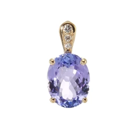 Pendentif Or Jaune 750 serti d une Tanzanite Ovale 10x8mm (2,7 carats) 3 diamants pour un poids total 0,035 carat Dimensio...