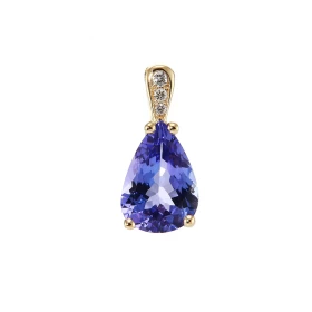  Pendentif Or Jaune 750 serti d une Tanzanite Poire AAA 12x8mm (3.1 carats) 3 Diamants pour un poids total 0,035 carat Dim...