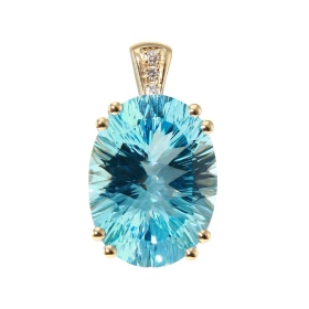 Pendentif Or Jaune 750 serti d une Topaze Bleue ovale 16x12mm (10,3 carats) 3 diamants Serti à griffes pour topaze à grai...