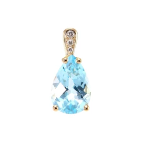 Pendentif Or Jaune 750 Topaze Bleue Poire 12x8mm Diamant Topaze taille Poire 12x8mm (3.3 carats) Bélière sertie 3 diamants...