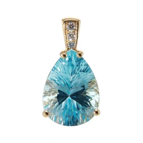  Pendentif Or Jaune 750 serti d une Topaze Bleue Poire 16x12mm 3 diamants Poids total diamant : 0,075 carat Poids Topaze :...
