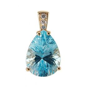  Pendentif Or Jaune 750 serti d une Topaze Bleue traitée Poire 16x12mm 3 diamants Poids total diamant : 0,075 carat Poids ...