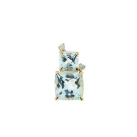 Pendentif Or Jaune 750 serti deux Topazes Bleues Traitées deux Diamants Les Topazes mesurent 4x4 6x6mm Elles sont maintenu...