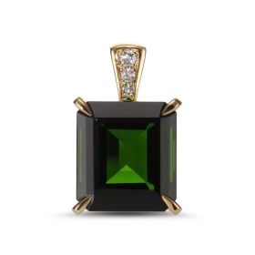 Pendentif Or Jaune 750 serti d une Tourmaline Verte AAA Rectangulaire 12.7x11.7mm (8.15 carats) 3 diamants Poids total di...