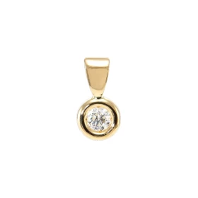  Pendentif Or Jaune 750 serti d un Diamant rond 3.5mm diamètre Dimensions du pendentif (bélière incluse) : 13x6mm Poids Di...