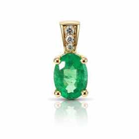  Pendentif Or Jaune serti d une Emeraude ovale 8x6mm qualité AAA Bélière sertie 3 diamants Dimensions du pendentif (bélièr...