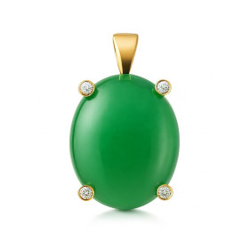  Pendentif Or Jaune, Jade Diamant Jade ovale taillé cabochon (pierre 18x14mm - 11.5 carats) Un diamant 0,015 carat est ser...