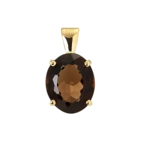  Pendentif Or Jaune 750 Quartz Fumé Pierre ovale 12x10mm (4.3 carats) 
