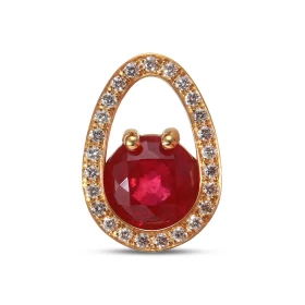  Pendentif Or Jaune serti d un Rubis trait&eacute; rond 8,9mm diam&egrave;tre 25 diamants pour un poids total 0,315 carat ...