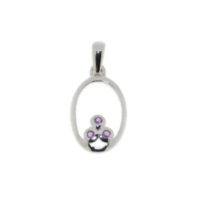 Pendentif Argent 925 Améthyste , motif ovale 15x10mm serti trois petites pierres 1.5mm 