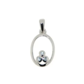 Pendentif Argent 925 Topaze Bleue , motif ovale 15x10mm serti trois petites pierres 1.5mm 