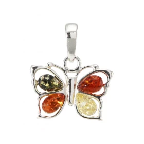  Pendentif papillon Argent Ambre multicolore Pierres d ambre multicolores forme poire Dimensions des pierres : 6x4mm Dimen...