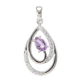 Pendentif Poire Argent 925 Rhodié Améthyste Poire Oxydes Pendentif forme poire serti 16 oxydes 1mm La pierre centrale est ...