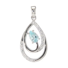Pendentif Poire Argent 925 Rhodié Topaze bleue traitée Poire Oxydes Pendentif forme poire serti 16 oxydes 1mm La pierre ce...