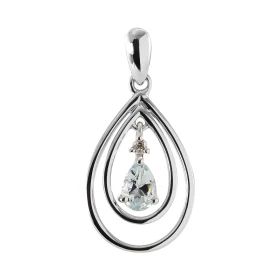  Pendentif Poire Or blanc 375 Aigue Marine Diamant Monture Or blanc 375 (9 carats) forme poire Une Aigue Marine taille poi...