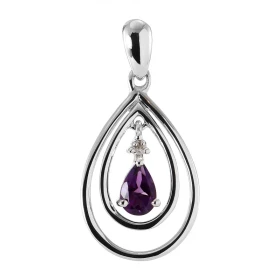  Pendentif Poire Or blanc 375 Améthyste Diamant Monture Or blanc 375 (9 carats) forme poire Une Améthyste taille poire 6x4...