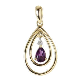 Pendentif Poire Or jaune 375 Améthyste Diamant Monture Or jaune 375 (9 carats) forme poire Une Améthyste taille poire 6x4m...