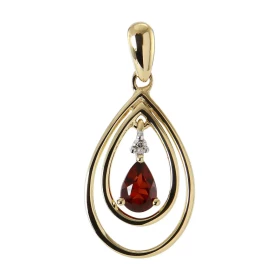 Pendentif Poire Or jaune 375 Grenat Diamant Monture Or jaune 375 (9 carats) forme poire Un Grenat taille poire 6x4mm (0.35...