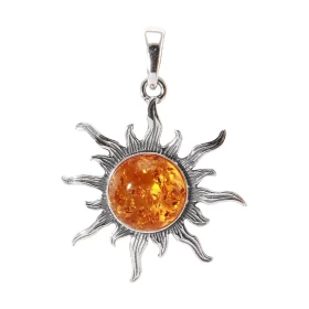 Pendentif Soleil Argent Ambre Dimensions : (bélière incluse) : 44 x 30 mm 