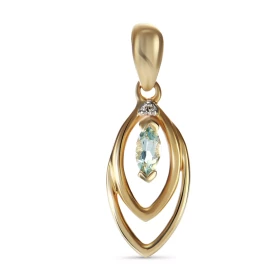 Pendentif Or Jaune 375 Topaze Bleue traitée Diamant La Taopze est taillée forme marquise mesure 4x2mm Un diamant 0.003 car...