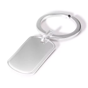  Porte-clé argent composé d une plaque rectangulaire 35x30mm une rainure sur le tour Anneau 31mm diamètre 