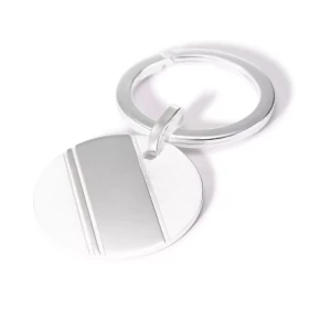 Porte-clé argent composé d une plaque ronde 30mm diamètre 3 rainures les côtés argent satiné Anneau 31mm diamètre