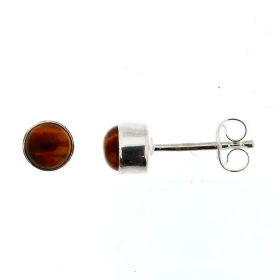 Puces d oreilles Argent Oeil tigre Ces boucles d oreilles sont serties pierres rondes taillées cabochon Le diamètre des pi...